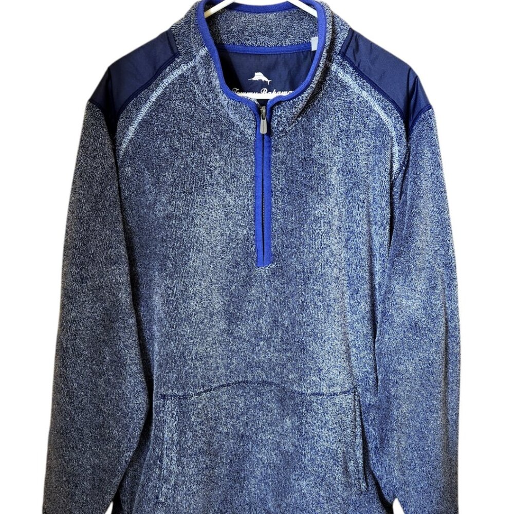 Tommy Bahama Cascade Cozy Fleece Sweater Half Zip Pullover Mens XL Blue White